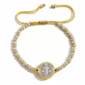 Bracelet Cordon Réglable Pendentif Saint Benoît Perles Or et Argent Bijou Femme - Style Perles Or et Argent
