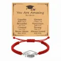 2026 Graduation Cap Red Woven String Bracelet Graduation Season Gift with Inspirational Card - With Card / Red