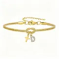 Bracciale in catena a serpente dorata con nodo d'amore, croce e ciondolo lettera D con strass. - Bracciale Nodo Concentrico Croce Strass Stile D / Oro