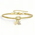Bracciale catena serpente oro con nodo d'amore, ciondoli croce e lettera K con strass. - Bracciale Nodo Concentrico Croce Strass Stile K / Oro