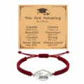 Rode gevlochten touw armband roestvrij staal 2026 afstudeerhoed bedel met inspirerende kaart cadeau - Met Kaart / Bordeauxrood