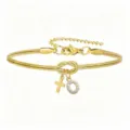 Bracciale a serpente dorato con nodo croce e ciondolo cerchio strass gioiello donna moda. - Bracciale Nodo Concentrico Croce Strass Stile O / Oro