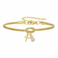 Bracciale catena serpente dorata con nodo d'amore, croce e ciondolo lettera S strass. - Bracciale Nodo Concentrico Croce Strass Stile S / Oro