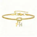 Bracciale in maglia serpente dorata con nodo d'amore croce e ciondolo lettera H zirconi - Bracciale Nodo Concentrico Croce Strass Stile H / Oro