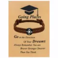 Abschluss Kompass geflochtenes Armband mit inspirierender Karte Geschenk für Studenten. - Weißer Kompass / Mit Abschlusskarte / Dunkelbraun