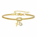 Bracciale catena serpente dorata con nodo, croce e ciondolo lettera Q con strass. - Bracciale Nodo Concentrico Croce Strass Stile Q / Oro