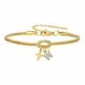 Bracciale catena serpente oro con nodo, croce e ciondoli lettera W strass donna elegante. - Bracciale Nodo Concentrico Croce Strass Stile W / Oro