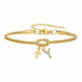 Bracciale catena serpente dorata con nodo croce e ciondolo lettera Y in diamante - Bracciale Nodo Concentrico Croce Strass Stile Y / Oro