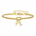 Bracciale serpente dorato con croce e ciondolo lettera Z in zircone per gioielli moda donna - Bracciale Nodo Concentrico Croce Strass Stile Z / Oro