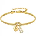 Bracciale a catena serpente dorato con ciondoli a cuore e lettera S brillante per donne. - Cuore Strass S Oro