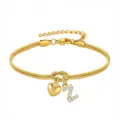 Vista dettagliata del bracciale catena serpente dorata con cuore e ciondolo Z luminoso. - Cuore Strass Z Oro