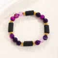European American style natural stone beaded bracelet with purple agate and gold spacers. - Tourmaline Amethyst Bracelet