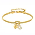 Bracciale catena serpente oro dettaglio con ciondolo lettera G e cuore per donne. - Cuore Strass G Oro
