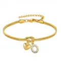 Elegante Bracciale Catena Serpente Dorata con Cuore e Pendente Lettera Zircone Donna - Cuore Strass O Oro