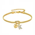 Elegante bracciale a catena serpente dorato con ciondolo cuore e lettera K per donna. - Cuore Strass K Oro
