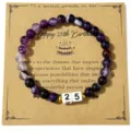 Pulsera elástica de cuentas de amatista natural con tarjeta de regalo de 25 cumpleaños - Pulsera de Cuentas de Amatista Número de Cumpleaños 25 / Con Tarjeta