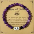 Elegante Pulsera de Cuentas de Amatista Natural Regalo para 50 Años Cumpleaños Mujer - Pulsera de Cuentas de Amatista Número de Cumpleaños 50 / Con Tarjeta