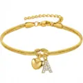 Bracciale catena serpente oro con cuore e ciondolo lettera A in strass gioielli donna - Cuore Strass A Oro