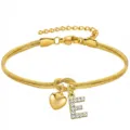Bracciale a catena serpente dorata con ciondolo a cuore e lettera E in strass donna. - Cuore Strass E Oro