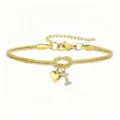 Bracciale a catena serpente oro con nodo d'amore cuore e ciondolo lettera I donna. - Cuore Strass I Oro