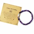 Pulsera elástica de cuentas de amatista morada natural para mujer con tarjeta de cumpleaños - Pulsera de Cuentas de Amatista Número de Cumpleaños 19 / Con Tarjeta
