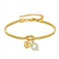 Bracciale serpente oro con lettera Q in strass e pendente cuore gioiello variante - Cuore Strass Q Oro