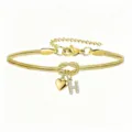 Bracciale catena serpente dorato con nodo d'amore, cuore e ciondolo lettera H in strass. - Cuore Strass H Oro