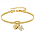 Bracciale a serpente dorato con nodo a cuore e ciondolo lettera W in strass per donne - Cuore Strass Lettera W Oro
