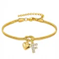 Bracciale a catena di serpente dorata con cuore e ciondolo lettera F in cristallo da donna - Cuore Strass F Oro