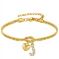 Bracciale catena serpente oro con ciondolo cuore e lettera J, gioiello moda elegante. - Cuore Strass J Oro