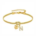 Bracciale a catena serpente dorato con ciondolo cuore e lettera N in cristallo donna - Cuore Strass N Oro