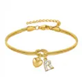 Elegante bracciale a catena serpente dorata con ciondolo a cuore e lettera R scintillante. - Cuore Strass R Oro