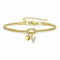Bracciale catena serpente dorata con nodo d'amore cuore e ciondolo lettera V diamanti - Cuore Strass V Oro