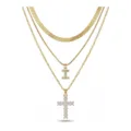 Collier à 3 couches en acier inoxydable doré avec chaîne serpent, lettre I et croix. - Lettre I