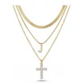 Collier à trois couches doré avec chaîne en arête, lettre J et pendentif croix pour femmes - Lettre J