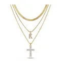 Collier multi-rangs doré avec chaîne serpent, pendentif lettre K et croix en strass femme - Lettre K