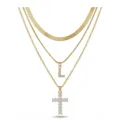 Collier superposé doré avec chaîne à chevron, pendentif lettre L et croix étincelante. - Lettre L