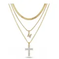 Collier multi-rangs en chaîne serpent dorée avec pendentif croix et lettre M étincelants. - Lettre M