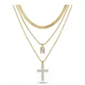 Collier multicouche doré avec chaîne à arête de poisson, pendentif lettre N et croix. - Lettre N