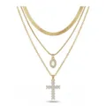 Collier multicouche serpent doré avec pendentif croix et lettre strass pour femme tendance - Lettre O