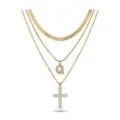 Collier multicouche doré avec chaîne à arête de poisson lettre Q et pendentif croix - Lettre Q