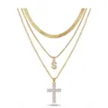 Collier multi-rangs doré avec lettre S et pendentif croix en acier inoxydable pour femmes. - Lettre S