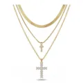 Collier multicouche doré avec chaîne à arête de poisson, lettre T et pendentif croix. - Lettre T