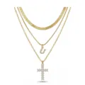 Collier multicouche doré avec chaîne épi de blé, lettre U en strass et pendentif croix. - Lettre U