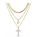 Collier multicouche doré avec pendentif initiale V et croix, bijoux en acier inoxydable. - Lettre V