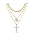 Collier superposé doré avec chaîne serpent plate, pendentif lettre W pavé de strass et croix. - Lettre W