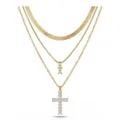 Collier à trois rangs doré en chaîne serpent, pendentif lettre X et croix en cristal femme - Lettre X