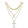 Élégant collier multirangs doré avec un pendentif lettre Z étincelant et une croix pour femme. - Lettre Z