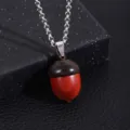 Hölzerne Eichel Anhänger Halskette mit Edelstahlkette, Detailansicht von kreativem Schmuck. - Rote Eichel Stil / 1 Stück
