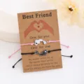 Pulseras de pareja de peces Yin Yang hechas a mano joyas de amistad a juego regalo - Pez Tai Chi Negro Y Rosa Cordón Encerado Tarjeta Paquete